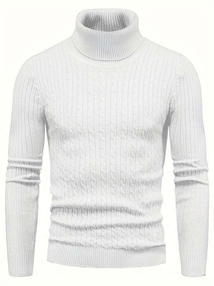 Men’s Cable Knit Turtleneck Sweater | Slim Fit Winter Pullover