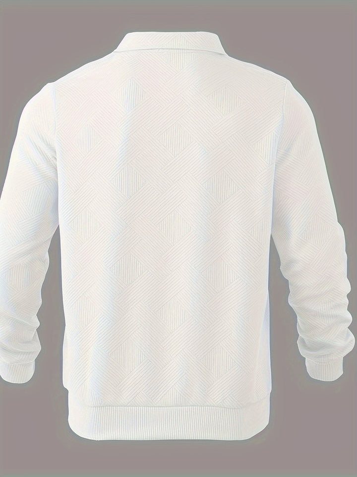 Men’s Quarter-Zip Jacquard Sweater | Textured Pullover with Collar