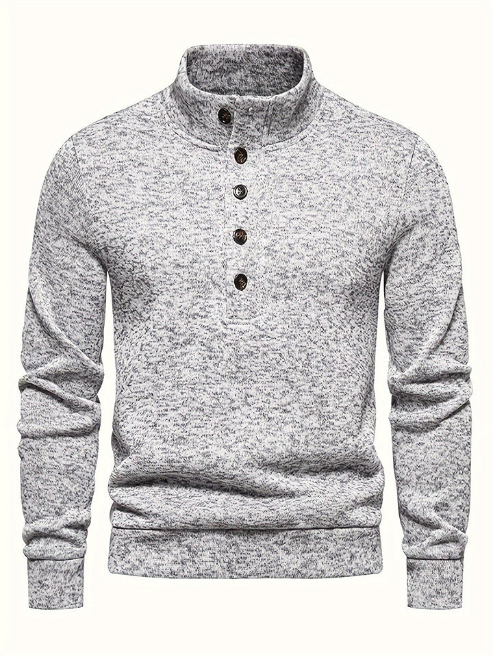 Men’s Button Mock Neck Sweater | Textured Knit Pullover | Cold Weather Casual Essential