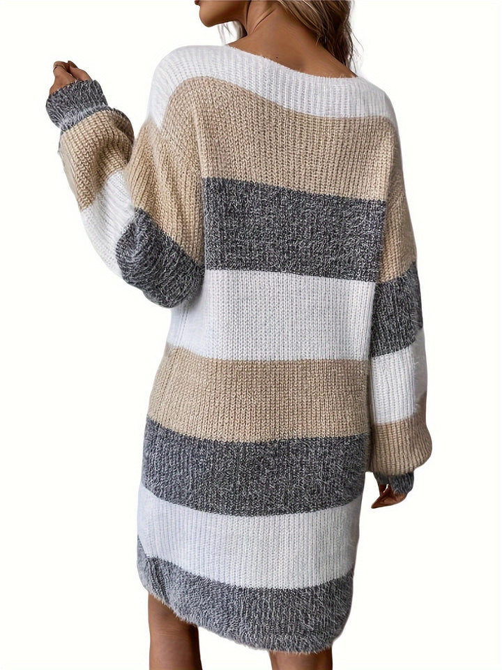 Lucile - Elegant and Comfortable Striped Sweater Dress