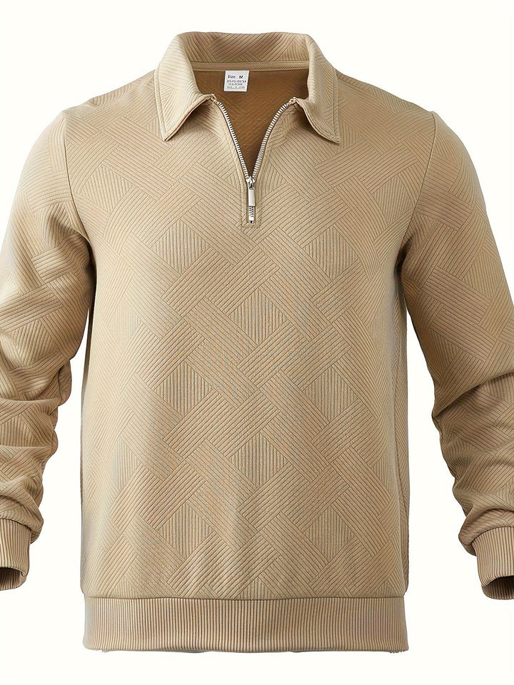 Men’s Quarter-Zip Jacquard Sweater | Textured Pullover with Collar