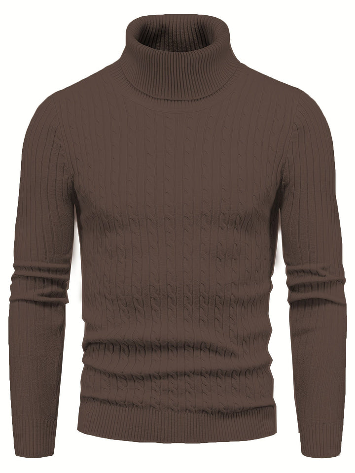 Men’s Cable Knit Turtleneck Sweater | Slim Fit Winter Pullover