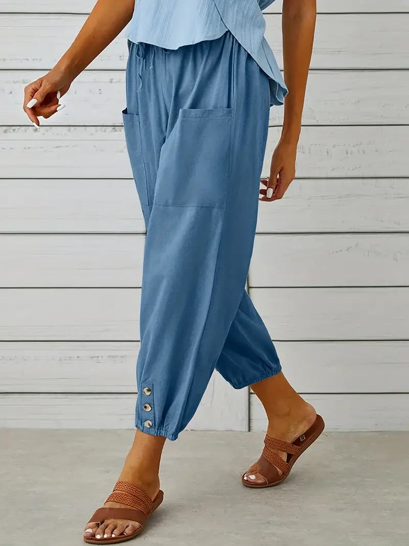 Women's Cropped Jogger Pants | Lightweight Elastic Waist | Casual Summer Lounge Pants