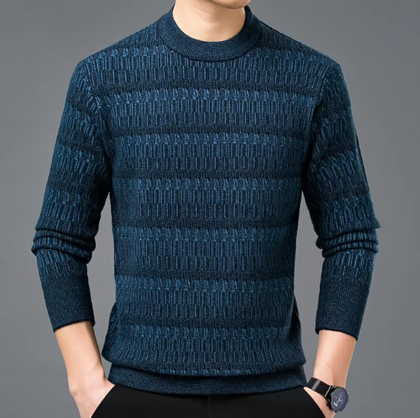 Men’s Lightweight Knit Sweater | Subtle Pattern | Slim Fit Crewneck Pullover