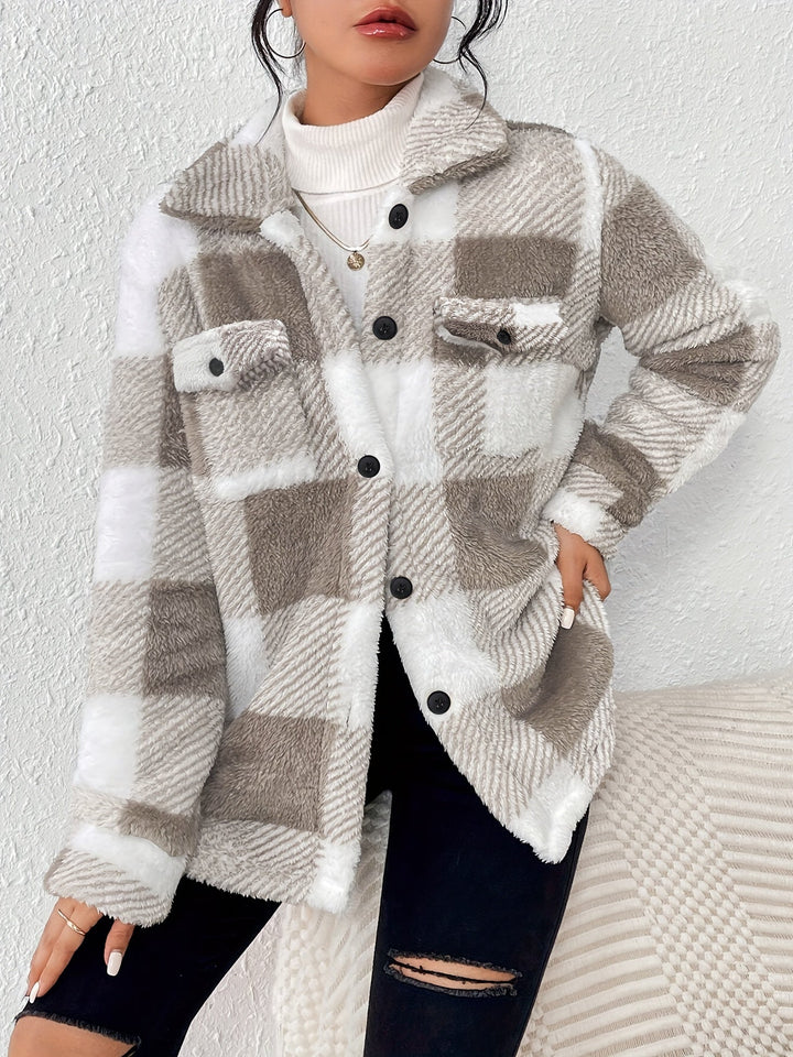 Doreline - Plush Winter Jacket with Check Print