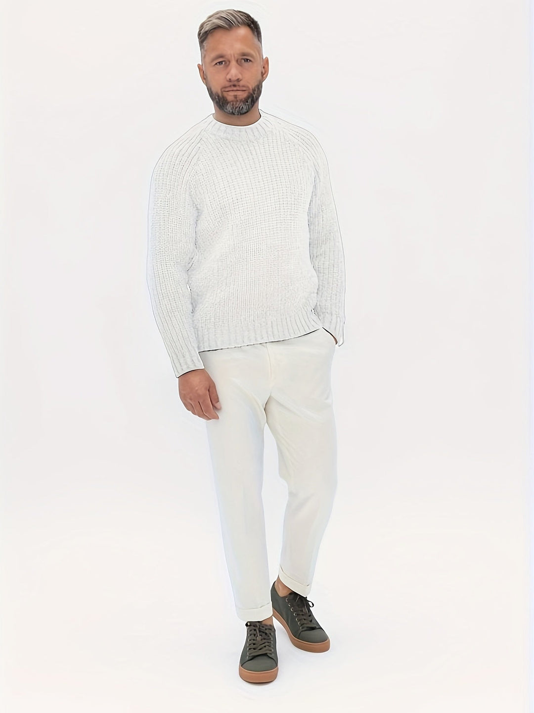 Men’s Chunky Ribbed Knit Sweater | Relaxed Crewneck | Cold-Weather Essential