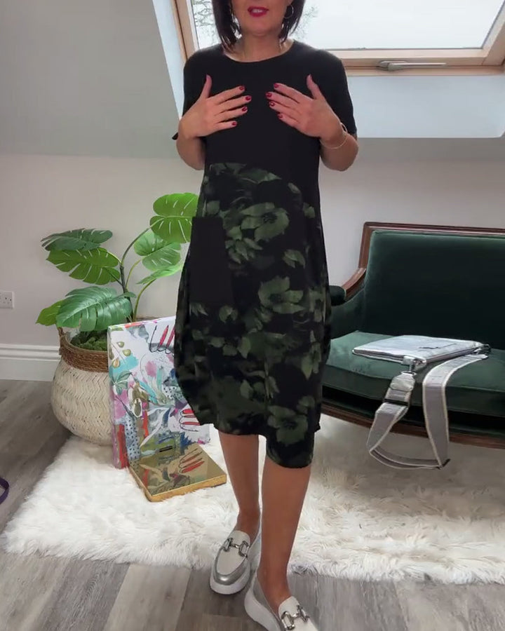 Fien - Floral Print Patchwork Casual Dress
