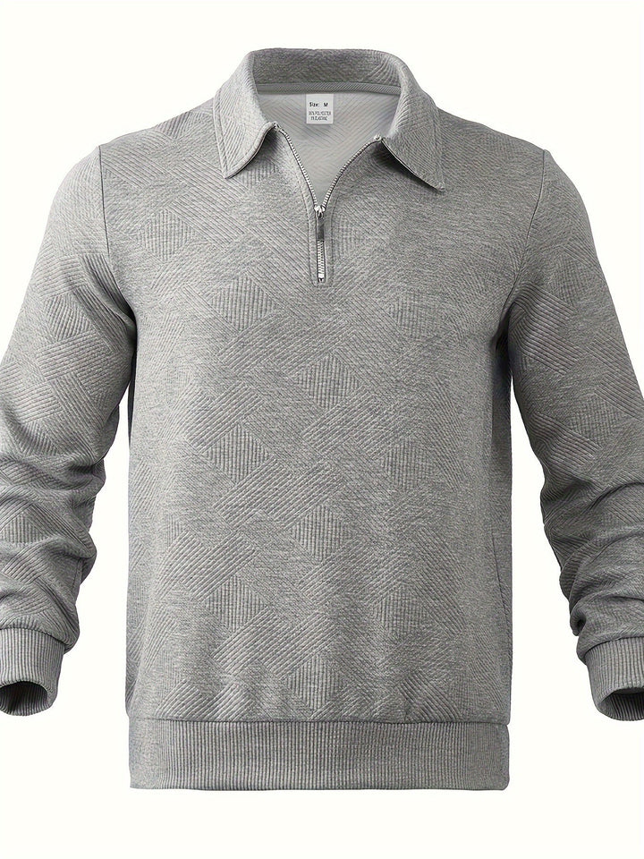 Men’s Quarter-Zip Jacquard Sweater | Textured Pullover with Collar