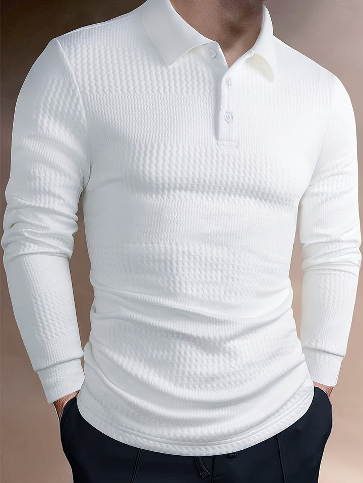 Men’s Waffle Knit Polo Shirt | Long Sleeve Slim Fit Henley