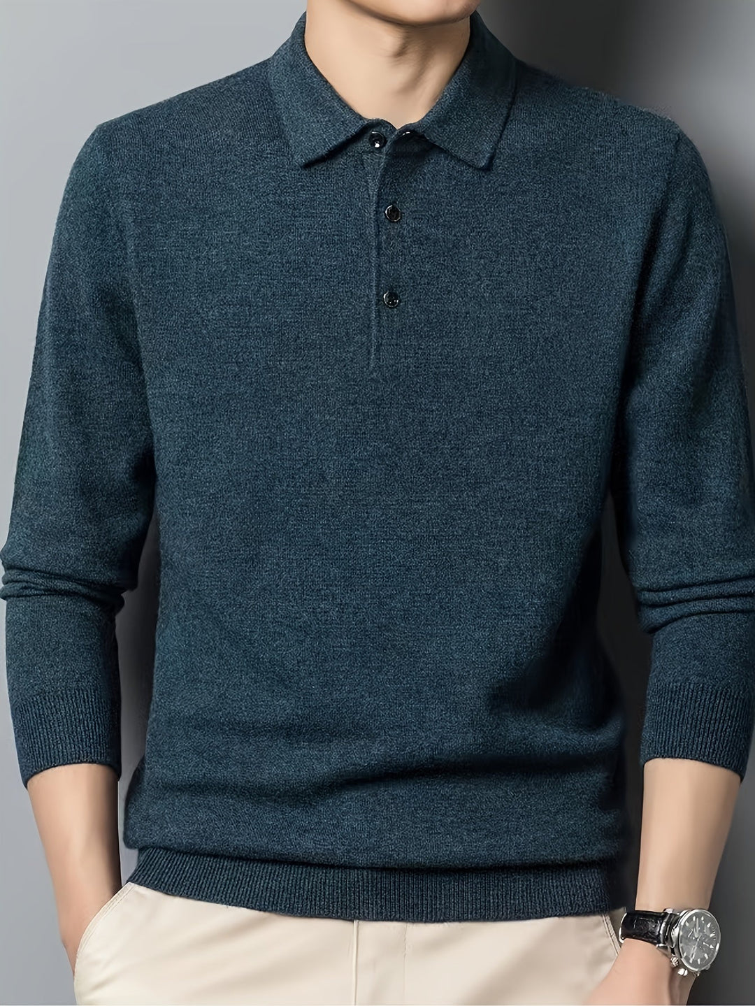 Men’s Knit Polo Sweater | Lightweight Button Collar Pullover | Casual Smart Layer