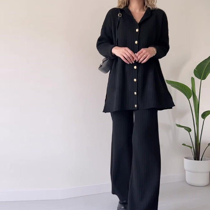 Two-Piece Lounge Set | Button-Up Shirt & Wide-Leg Pants | Relaxed and Versatile