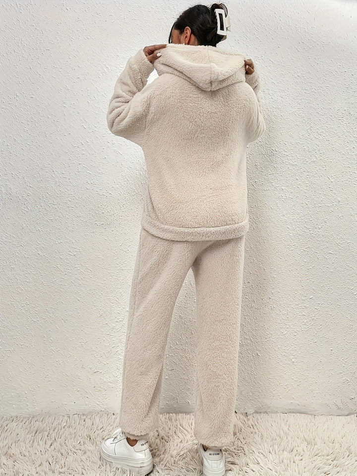 Ultra-Soft Teddy Lounge Set | Ivory | Polyester Blend | Cozy Winter Wear