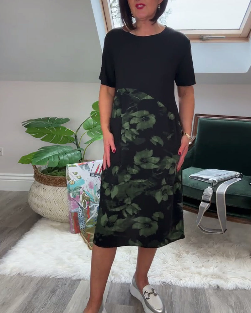 Fien - Floral Print Patchwork Casual Dress