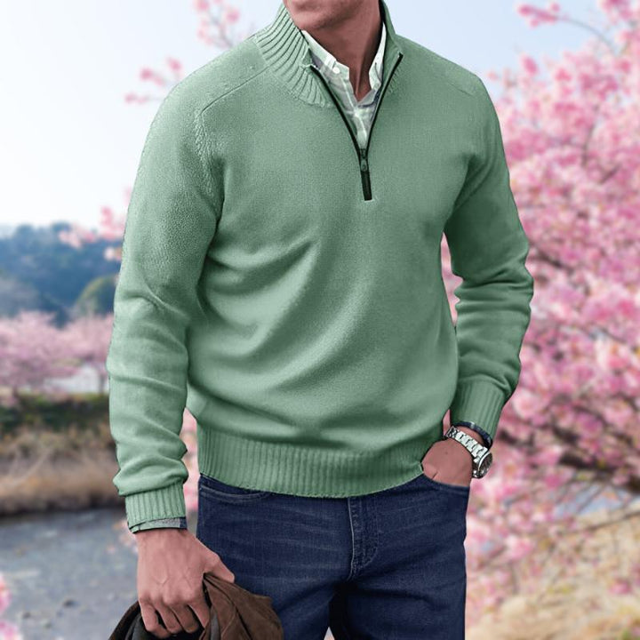 Quarter-Zip Cotton Sweater | Ribbed Knit | Smart Casual Pullover