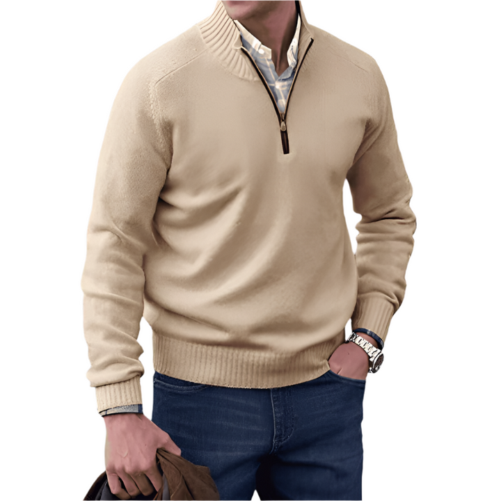 Quarter-Zip Cotton Sweater | Ribbed Knit | Smart Casual Pullover