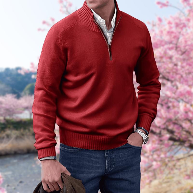 Quarter-Zip Cotton Sweater | Ribbed Knit | Smart Casual Pullover