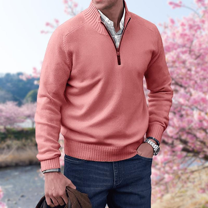 Quarter-Zip Cotton Sweater | Ribbed Knit | Smart Casual Pullover