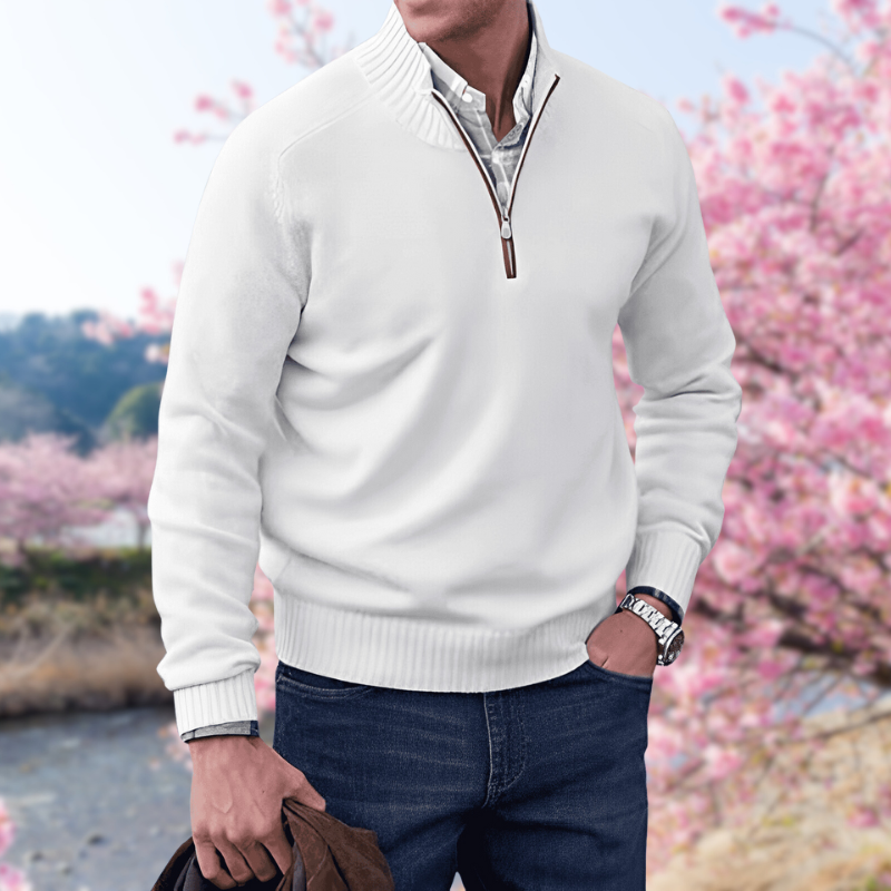 Quarter-Zip Cotton Sweater | Ribbed Knit | Smart Casual Pullover