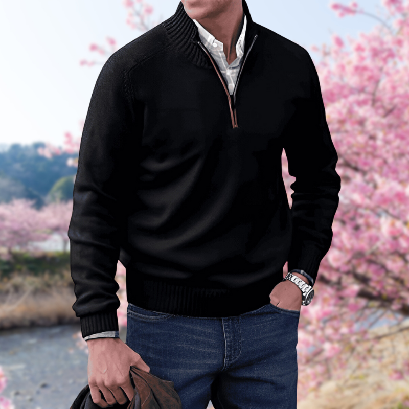 Quarter-Zip Cotton Sweater | Ribbed Knit | Smart Casual Pullover