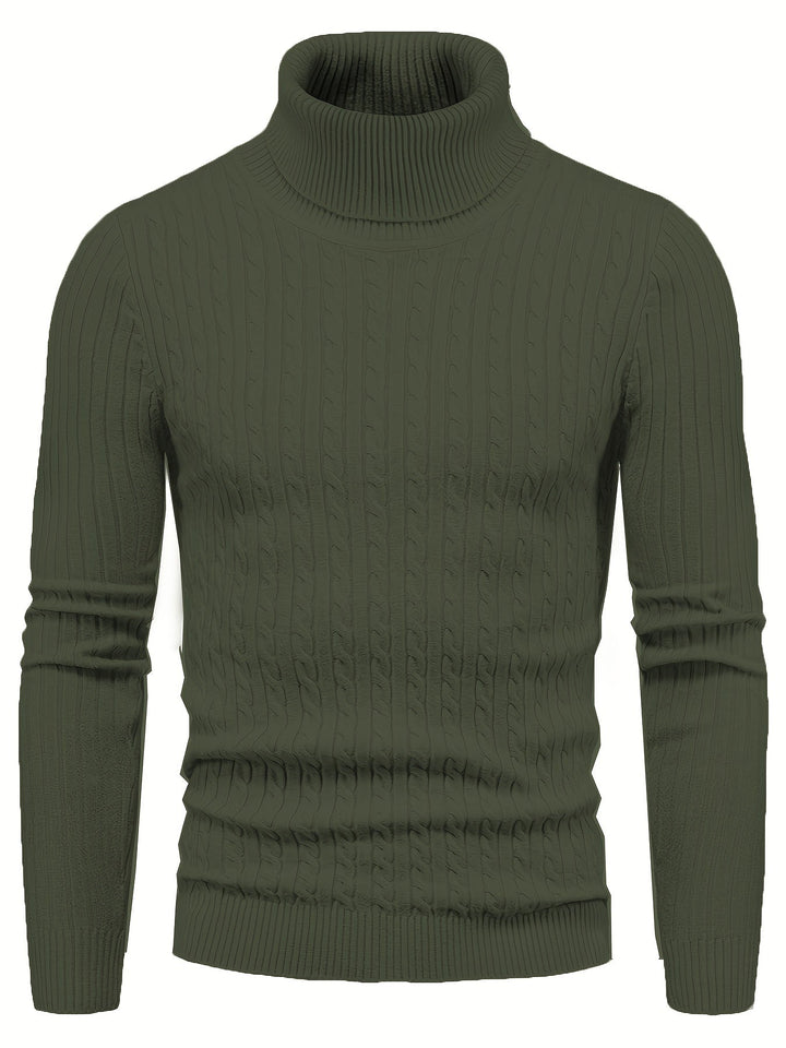 Men’s Cable Knit Turtleneck Sweater | Slim Fit Winter Pullover