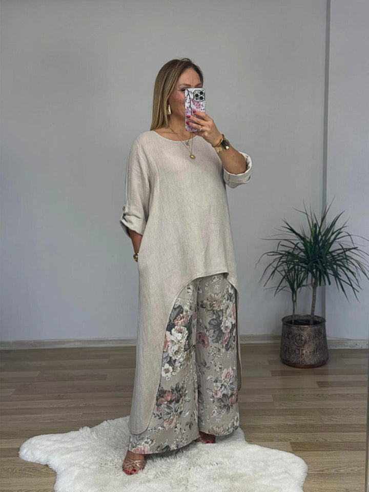 Ulina - Casual Set with Irregular Top and Wide Leg Pants