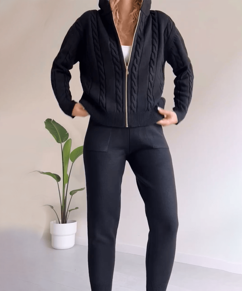 Cable-Knit Zip-Up Hoodie & Jogger Set | Cosy Knitwear | Casual Style