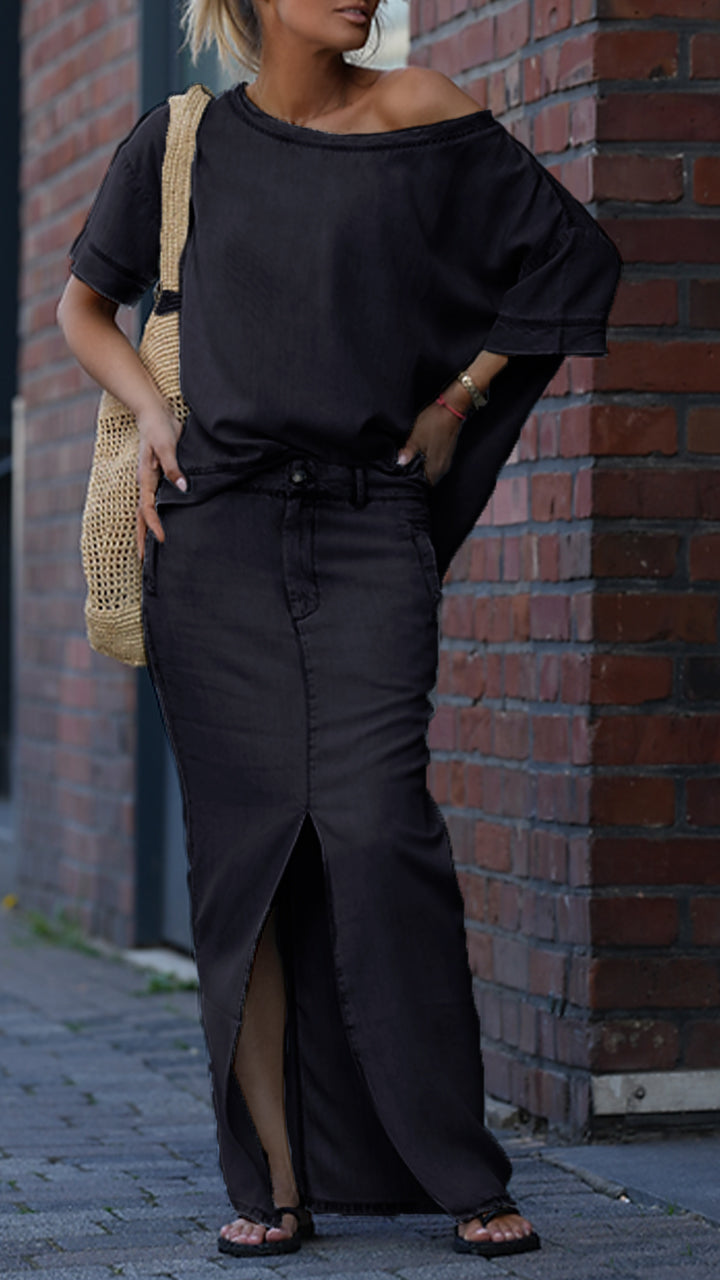 Mireya - Women's Casual Tencel Denim Set with Round Neckline