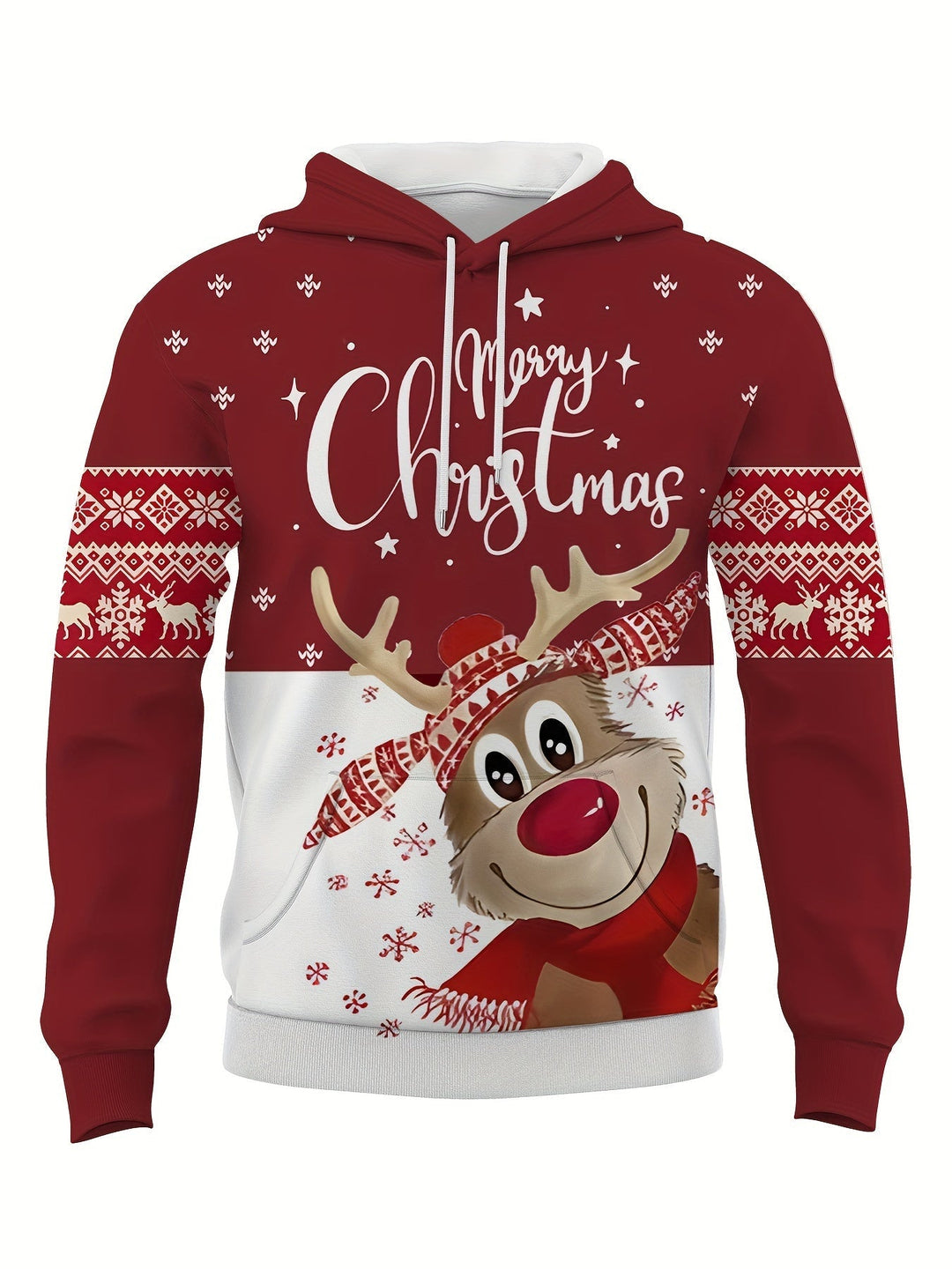 Christmas Reindeer Hoodie | Fleece-Lined Pullover | Festive Holiday Sweatshirt