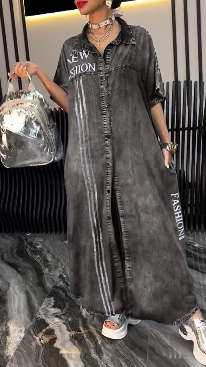 Fiora - Women's Tencel Denim Dress with Lapels