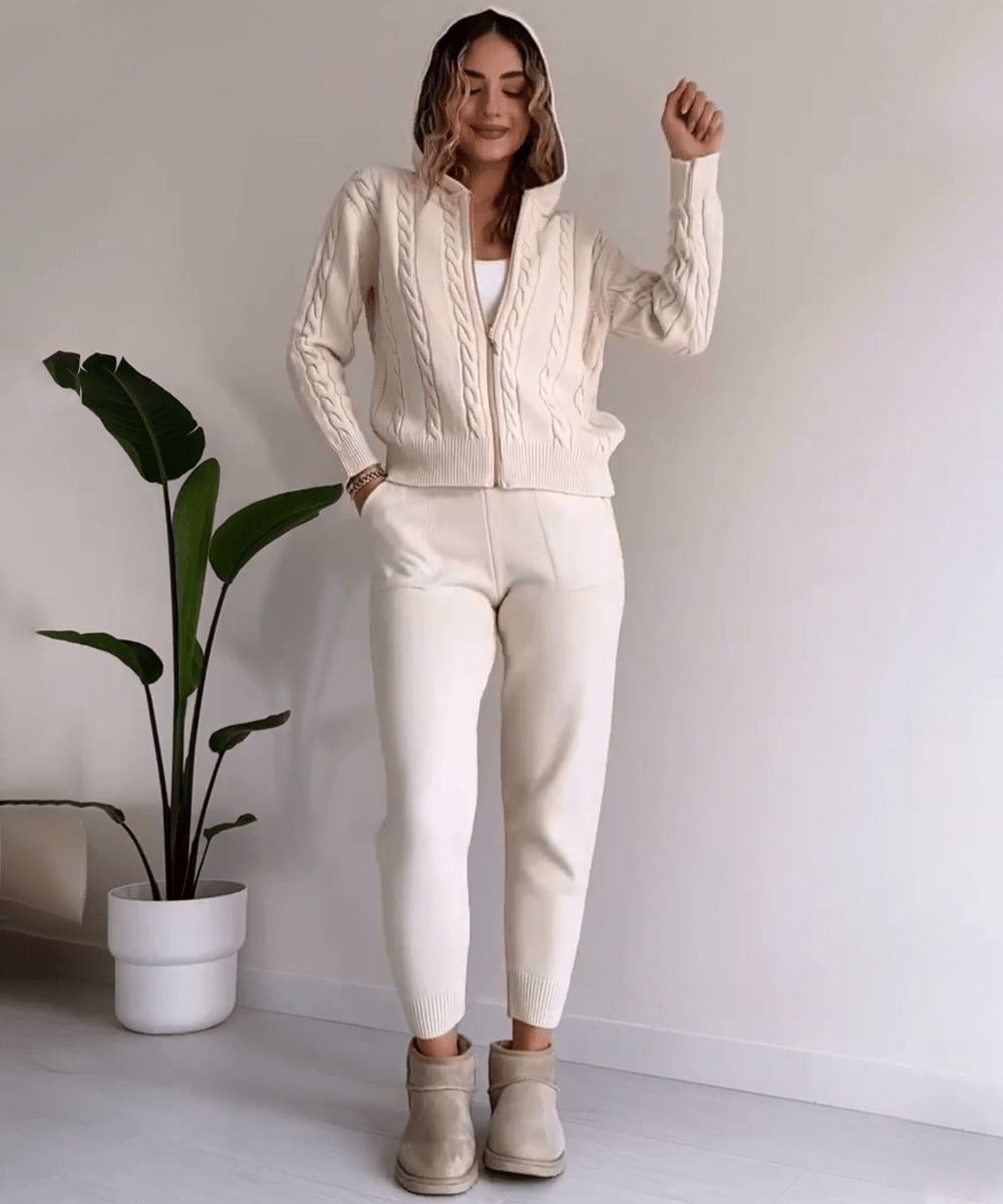 Cable-Knit Zip-Up Hoodie & Jogger Set | Cosy Knitwear | Casual Style