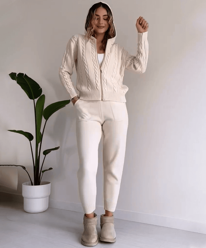 Cable-Knit Zip-Up Hoodie & Jogger Set | Cosy Knitwear | Casual Style