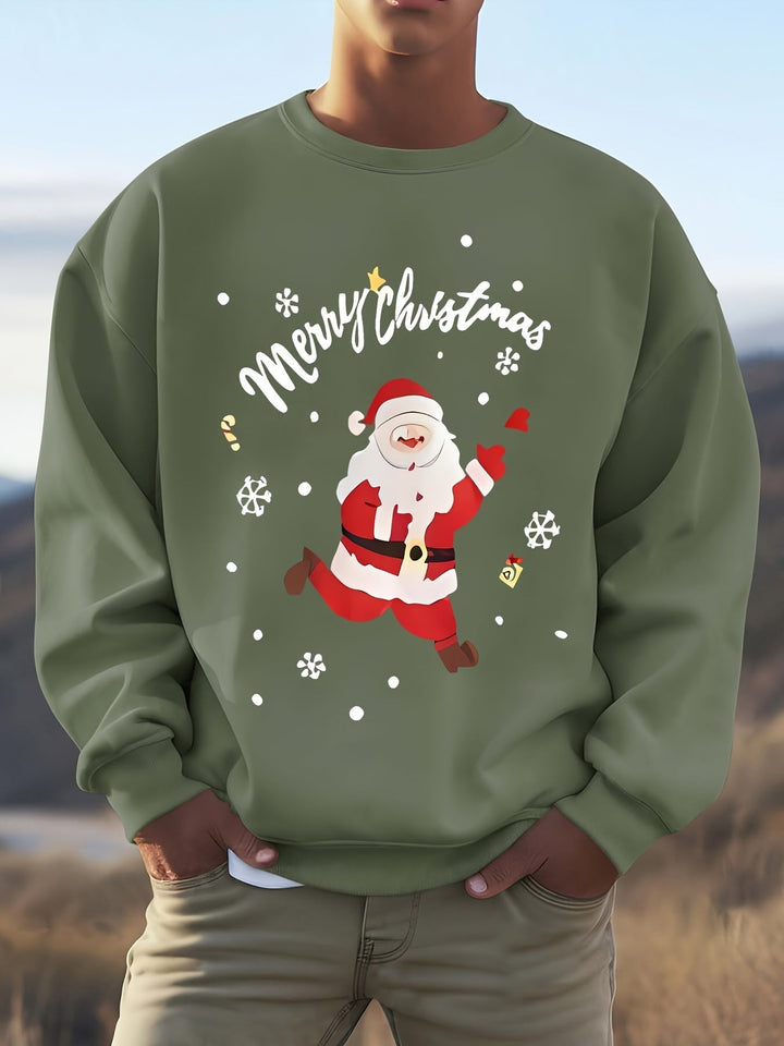 Men's Christmas Graphic Sweatshirt | Santa Print Pullover | Holiday Fleece Crew