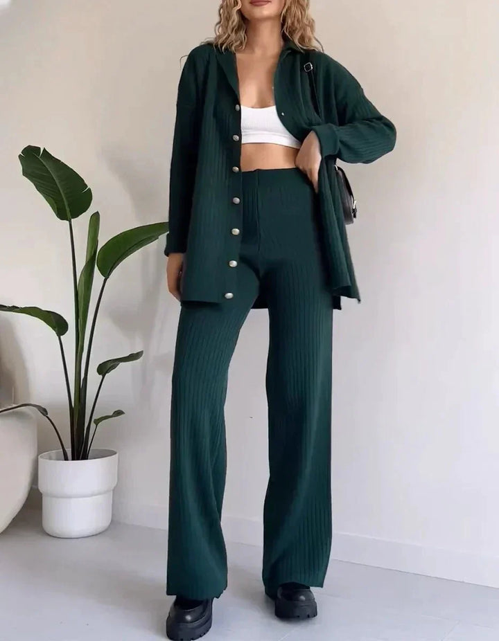 Two-Piece Lounge Set | Button-Up Shirt & Wide-Leg Pants | Relaxed and Versatile