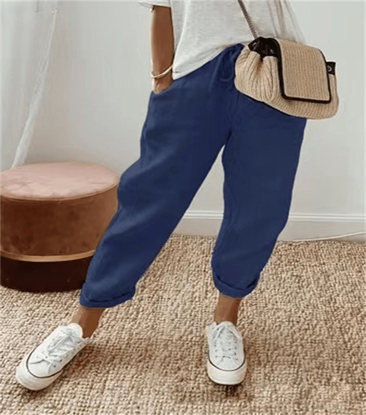 Linen Blend Jogger Pants | Drawstring Waist | Rolled Hem Casual Fit