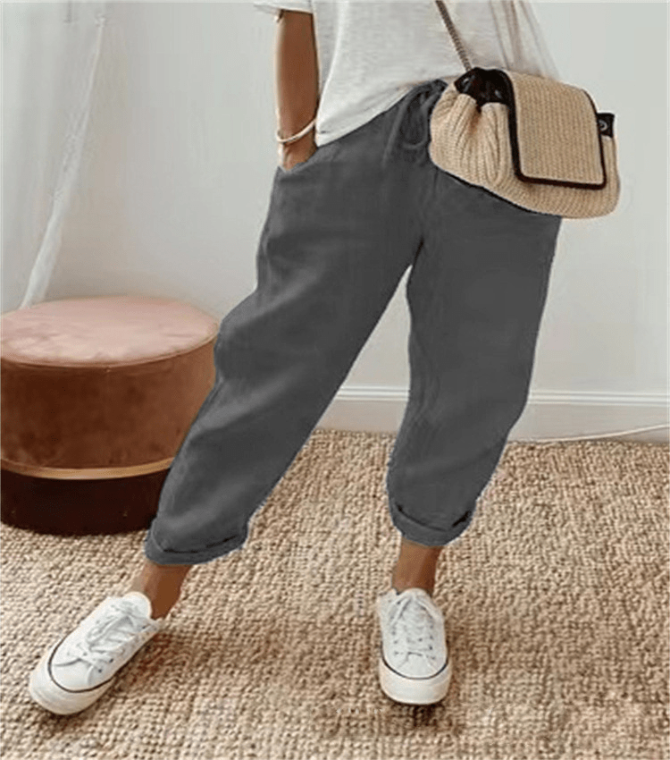 Linen Blend Jogger Pants | Drawstring Waist | Rolled Hem Casual Fit