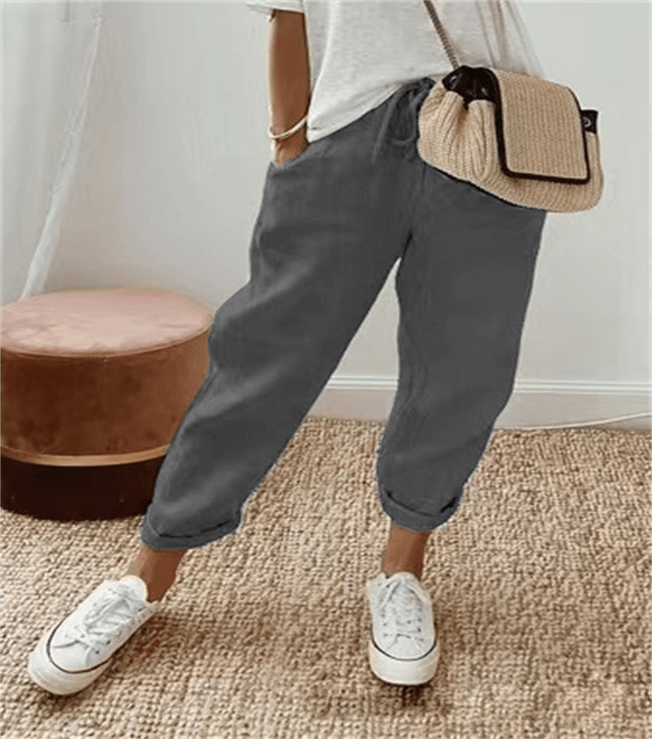 Linen Blend Jogger Pants | Drawstring Waist | Rolled Hem Casual Fit