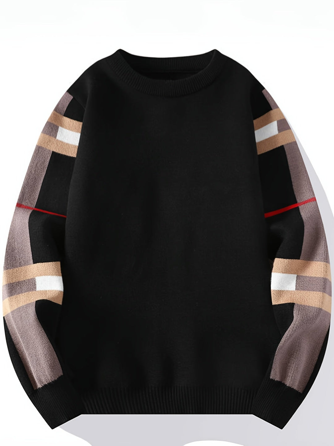 Men’s Colourblock Stripe Sweater | Casual Crewneck with Arm Detail