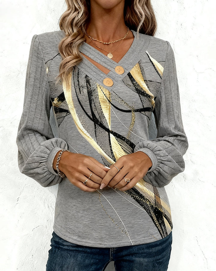 Briavine - Elegant Striped Blouse with Puffed Lantern Sleeves