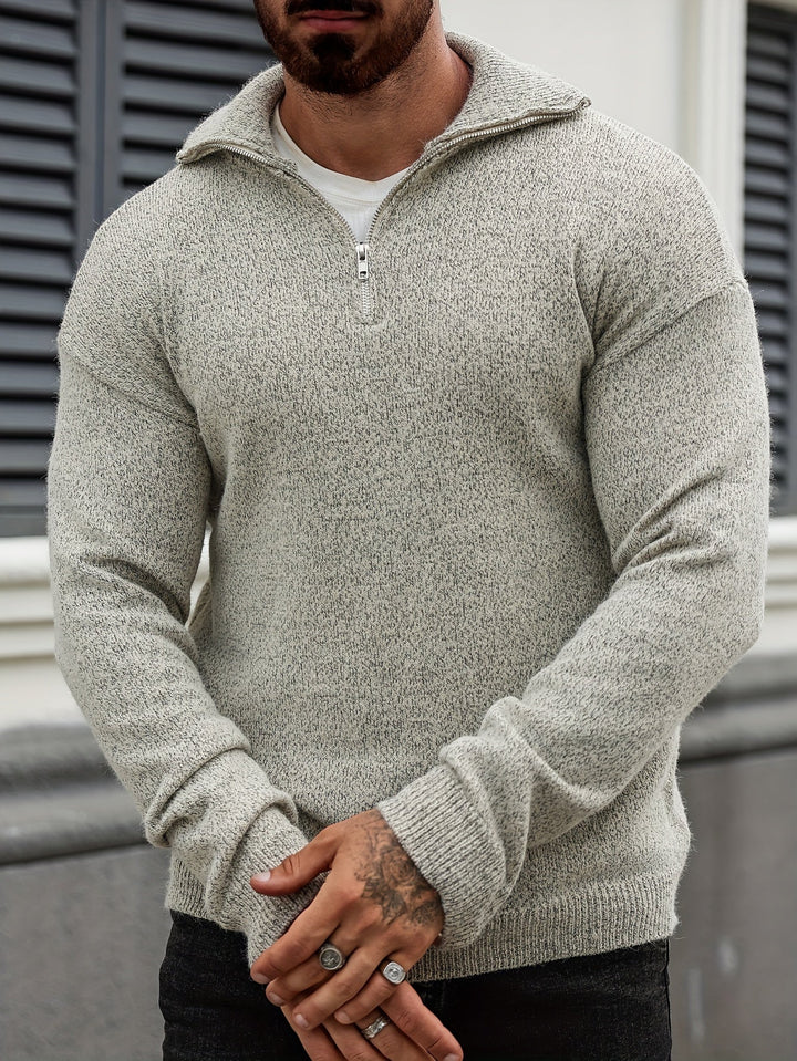 Men’s Half-Zip Mock Neck Sweater | Textured Knit Pullover | Midweight Cotton Blend