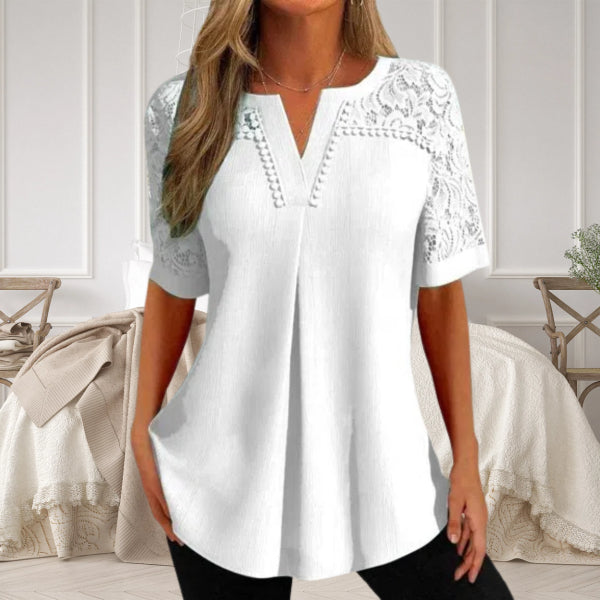 Alvara - Women's Elegant Lace Short Sleeve Summer Shirt