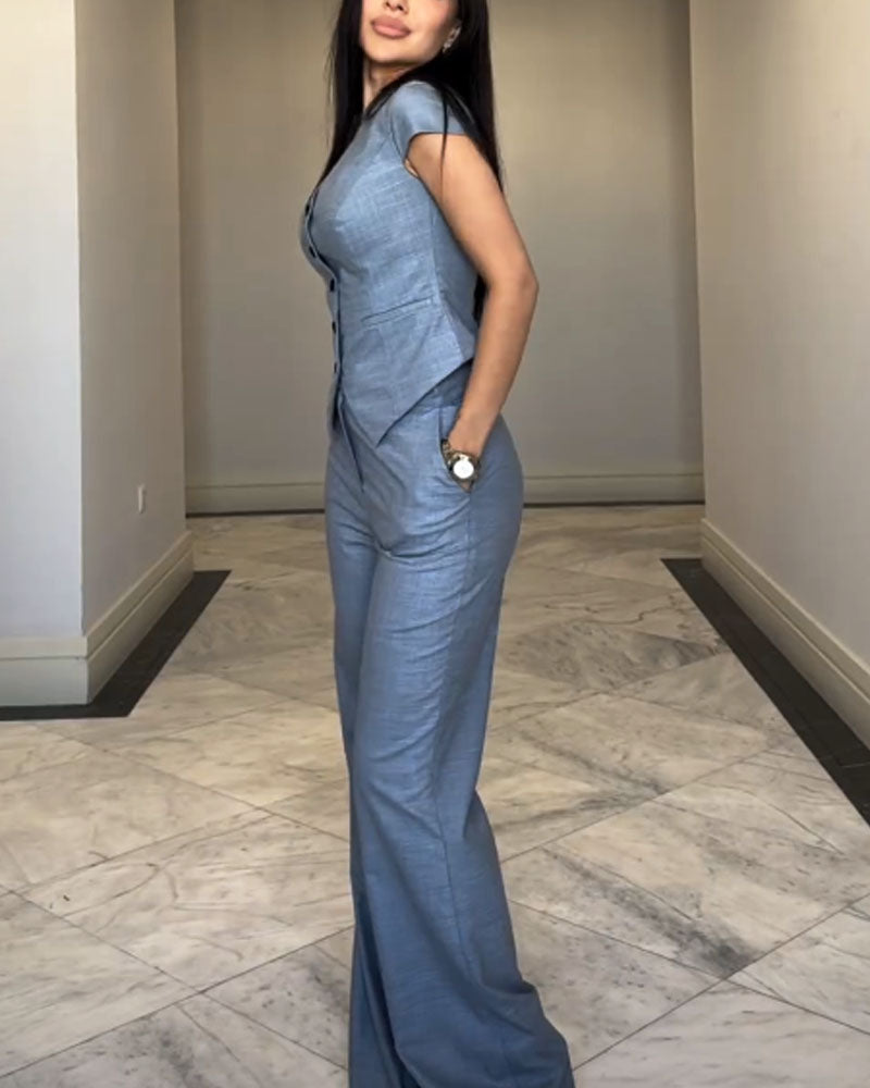 Isolia - V-neck top and pants set