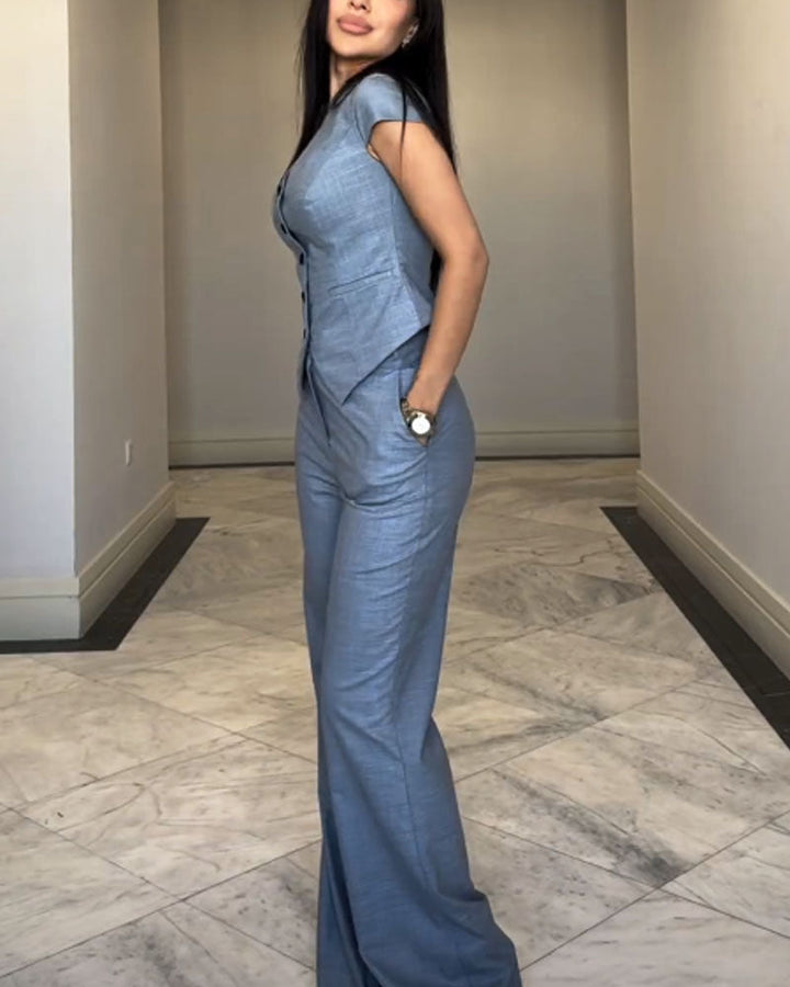 Isolia - V-neck top and pants set