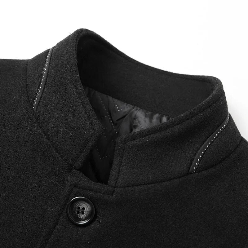 Men’s Stand Collar Wool-Blend Coat | Button-Up Dress Jacket | Midweight Fall Outerwear