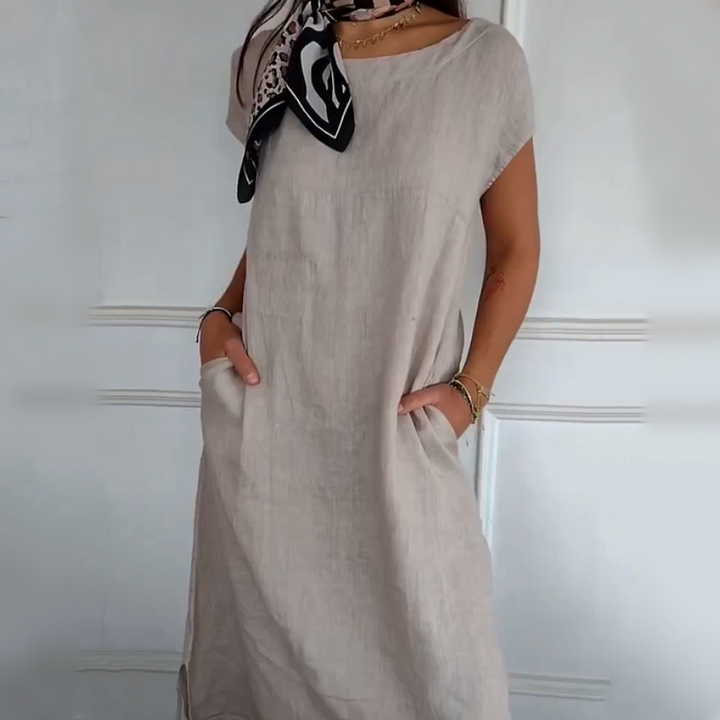 Jurelia - Round Neck Linen Dress