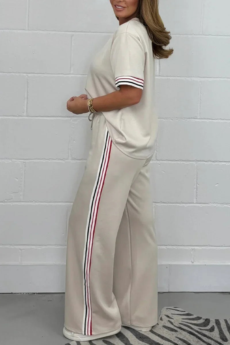 Milla - Women's Short Sleeve T-Shirt with Side Stripes and Jogging Pants