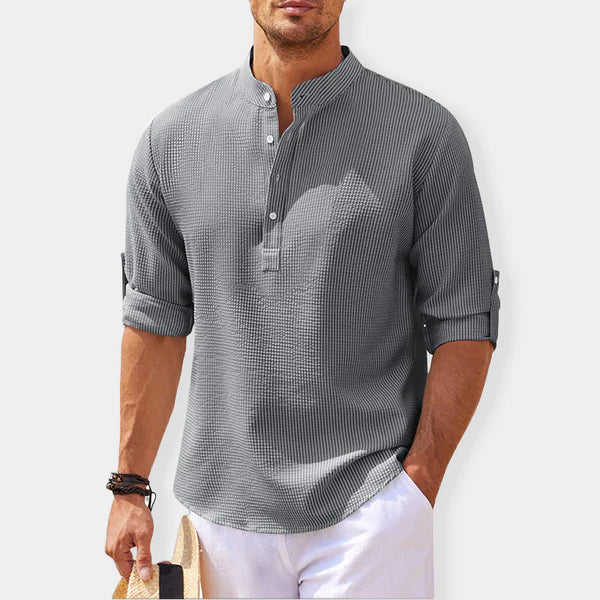 Men’s Mandarin Collar Henley | Lightweight Long Sleeve | Smart Casual Pullover
