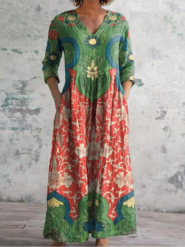 Celestine - Vintage Floral Print Maxi Dress