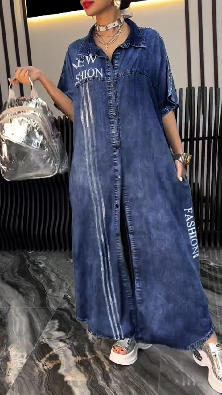 Fiora - Women's Tencel Denim Dress with Lapels