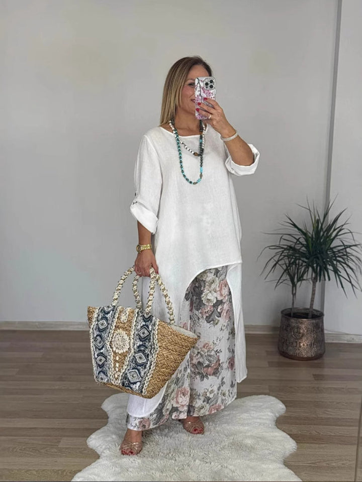 Ulina - Casual Set with Irregular Top and Wide Leg Pants