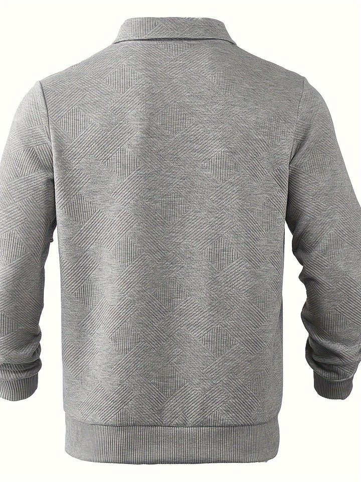 Men’s Quarter-Zip Jacquard Sweater | Textured Pullover with Collar